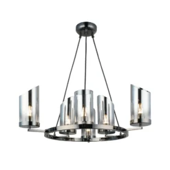 Lámpara de araña Padrela, Ø 68 cm, negro-cromo 6 luces