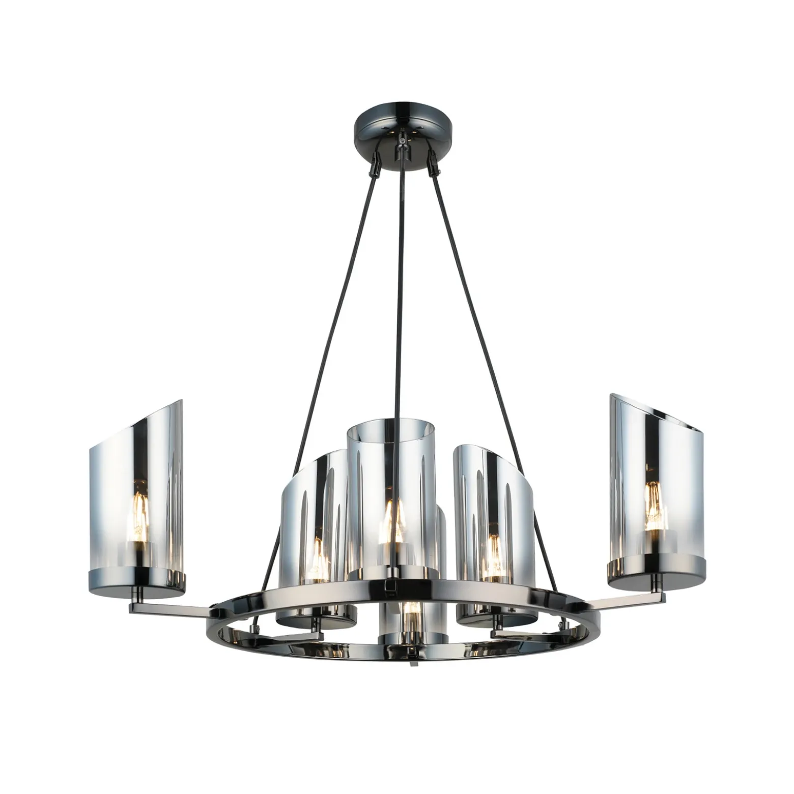 Lámpara de araña Padrela, Ø 68 cm, negro-cromo 6 luces