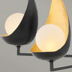 Lámpara de araña Ren, 6 luces, negro/oro
