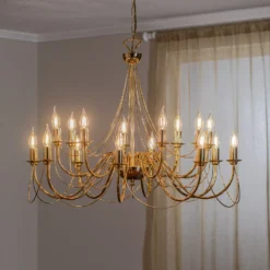 Lámpara de araña retro, 16 luces, dorada