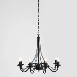 Lámpara de araña rosa, negra, 8 luces, metal