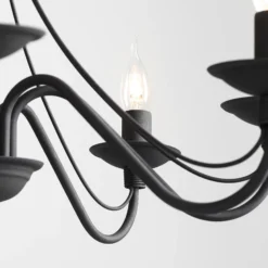 Lámpara de araña rosa, negra, 8 luces, metal