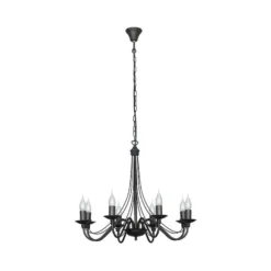 Lámpara de araña rosa, negra, 8 luces, metal