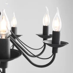 Lámpara de araña rosa, negra, 8 luces, metal
