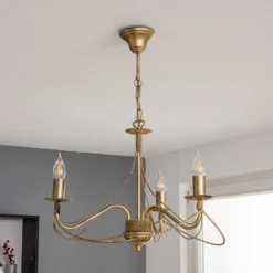 Lámpara de araña Tori 3, 3 luces, dorada