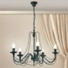 Lámpara de araña Vela, cinco luces, negro-verde antiguo