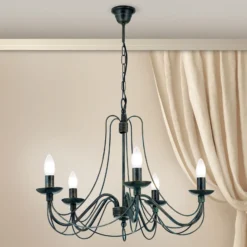 Lámpara de araña Vela, cinco luces, negro-verde antiguo