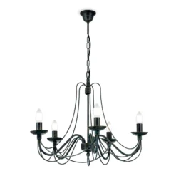 Lámpara de araña Vela, cinco luces, negro-verde antiguo