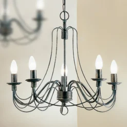 Lámpara de araña Vela, cinco luces, negro-verde antiguo