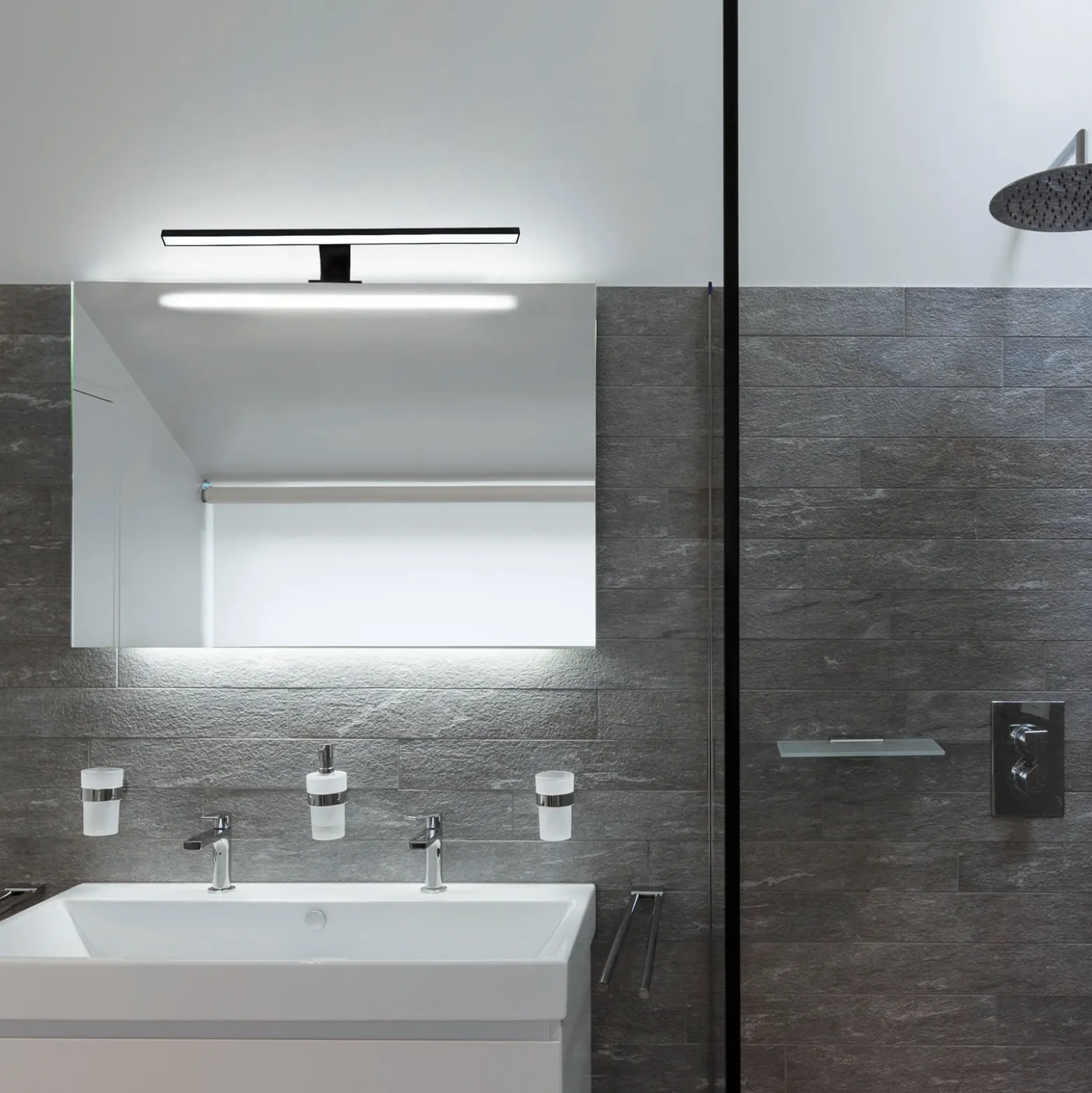 Lámpara de espejo LED Bill, 60 cm de ancho, negro, metal, 4000 K