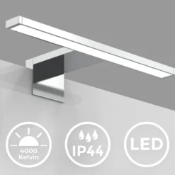 Lámpara de espejo LED Mira, 30 cm de ancho, cromada, metal, 4000 K