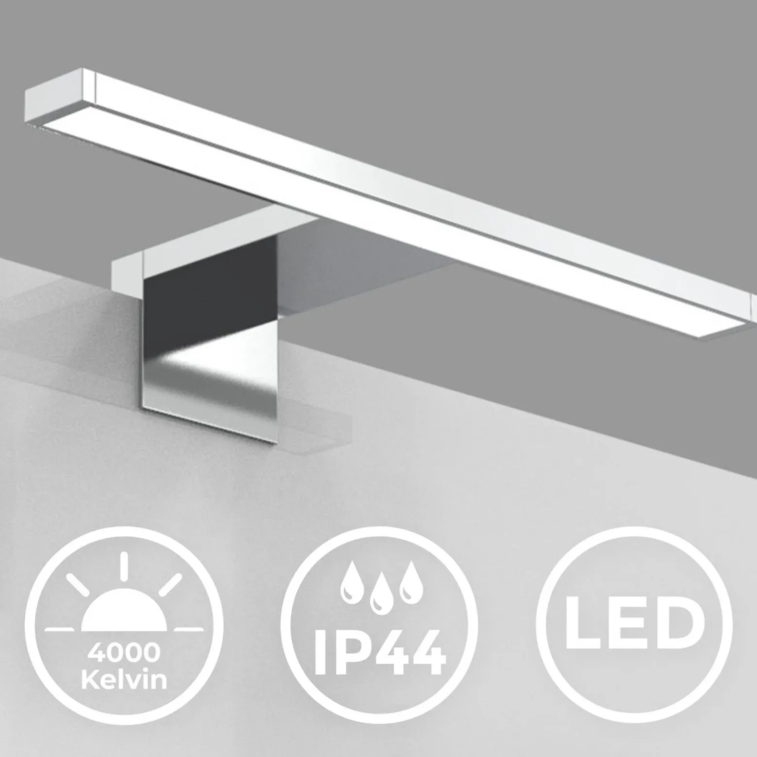 Lámpara de espejo LED Mira, 30 cm de ancho, cromada, metal, 4000 K