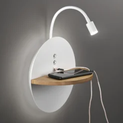 Lámpara de lectura LED Dual, retroiluminada, madera, estante, atenuable