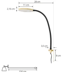 Lámpara de lectura LED Lindby Flexola, dorada, redonda, metal, enchufe
