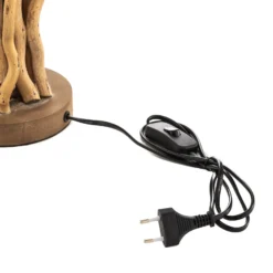 Lámpara de mesa Agar con pantalla de tela y elemento de madera