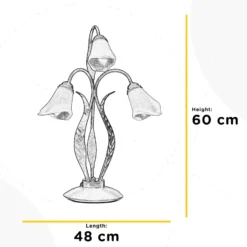 Lámpara de mesa Alga, 3 luces, hierro, cristal, florentino