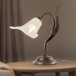 Lámpara de mesa Alga, 1 luz, hierro, vidrio, florentino