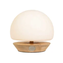 Lámpara de mesa Ancilla, madera, vidrio, haya, blanco opal, portalámpara G9