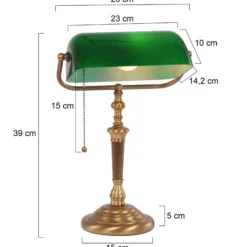 Lámpara de mesa Ancilla vidrio, bronce/verde