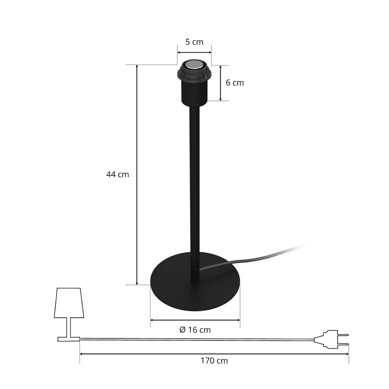Lámpara de mesa Arden sin pantalla, negra, altura 44cm