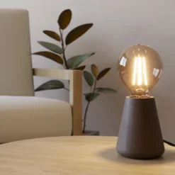 Lámpara de mesa Asby, madera oscura, altura 10 cm, madera
