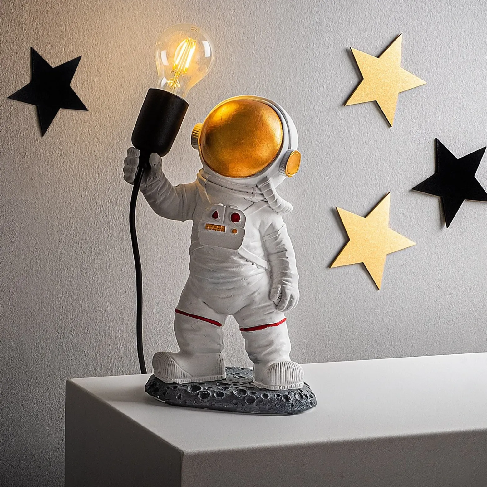 Lámpara de mesa Astronaut-1, blanca, poliéster, altura 32 cm