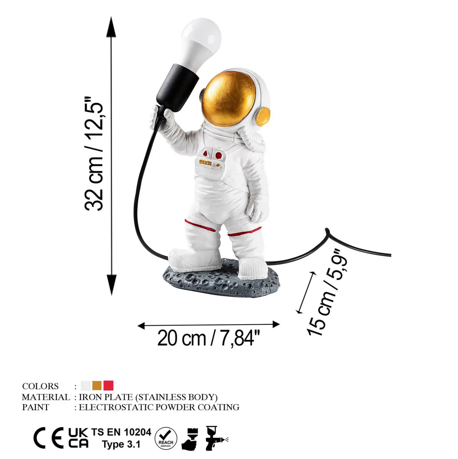 Lámpara de mesa Astronaut-1, blanca, poliéster, altura 32 cm
