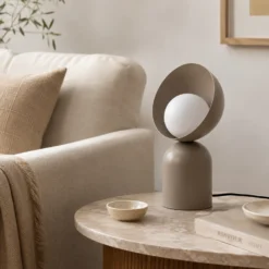 Lámpara de mesa Boto LN1, beige, acero/vidrio, altura 31 cm, G9