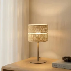 Lámpara de mesa Calma, beige, rafia, altura 38 cm, E27