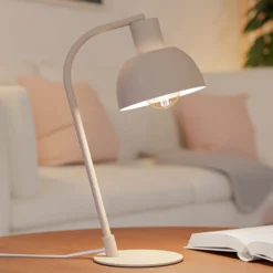 Lámpara de mesa Cazalilla, beige arena, metal, E27, altura 41,3 cm