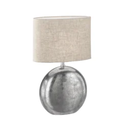 Lámpara de mesa Chambery, arena/níquel, altura 53 cm Lino/metal
