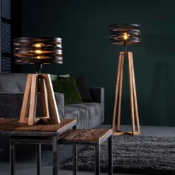 Lámpara de mesa Crossround con base de trípode de madera