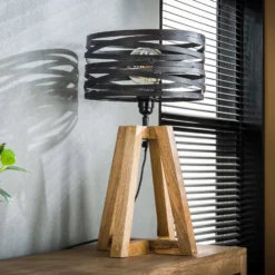Lámpara de mesa Crossround con base de trípode de madera