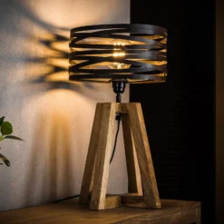 Lámpara de mesa Crossround con base de trípode de madera