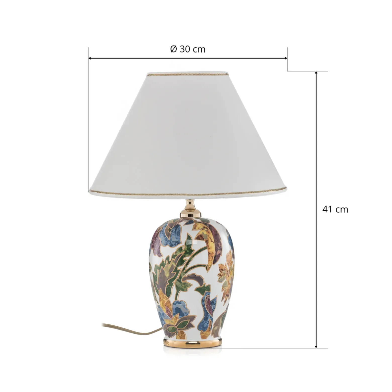 Lámpara de mesa Damasco, oro 24 quilates, Ø 30 cm