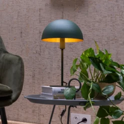 Lámpara de mesa de acero Siemon, Ø 25 cm, verde