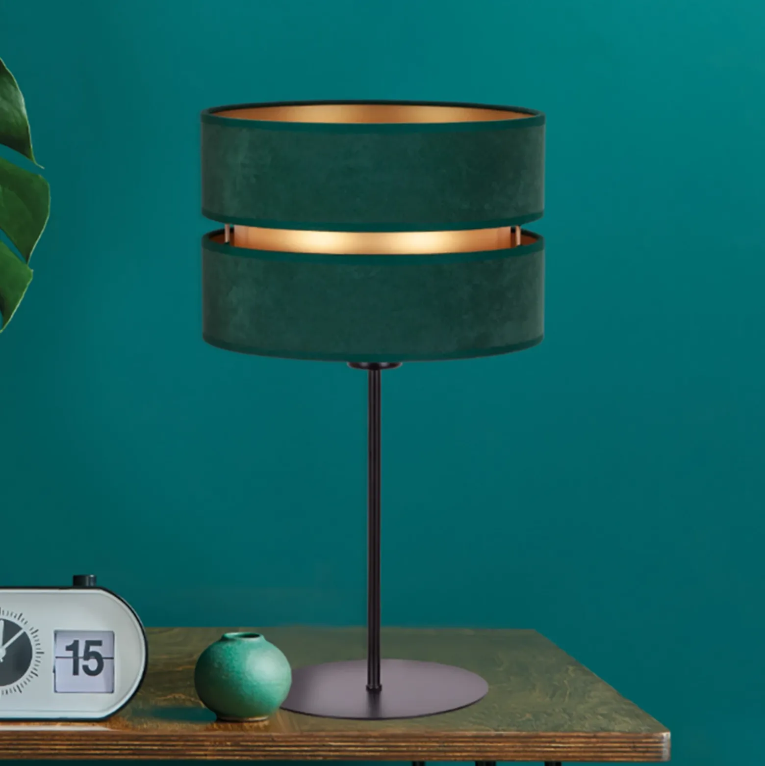 Lámpara de mesa Duo, verde/dorado, altura 50 cm