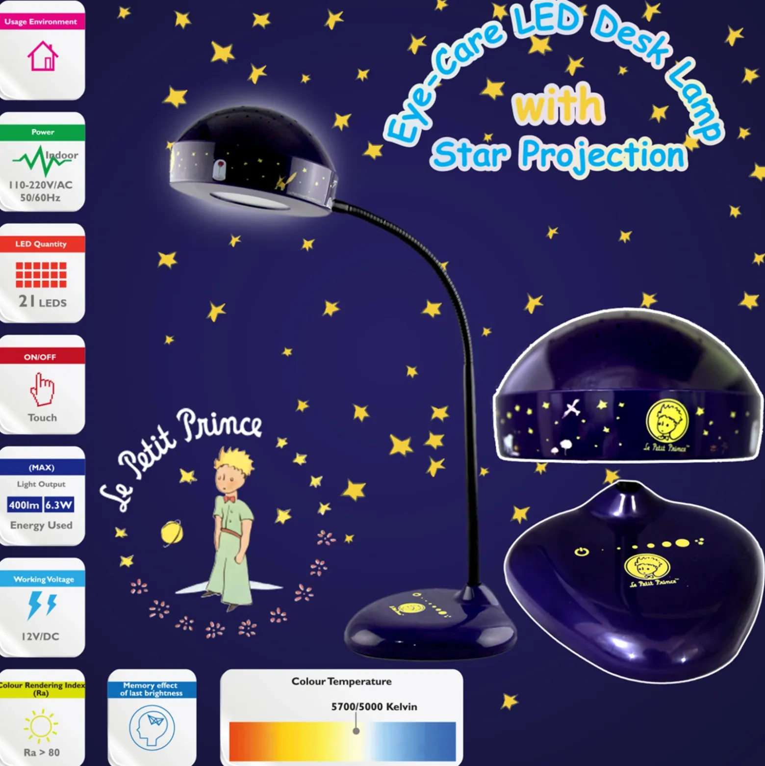 Lámpara de mesa El Principito con lámpara nocturna