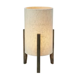 Lámpara de mesa Eruca, altura 39 cm, marrón/beige, madera/lino