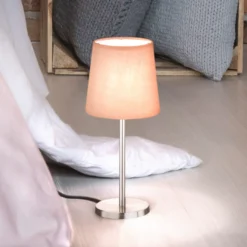Lámpara de mesa Eve pantalla de lino níquel/rosa