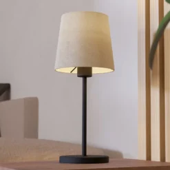 Lámpara de mesa Febres, altura 44 cm, blanco y negro, acero y tela