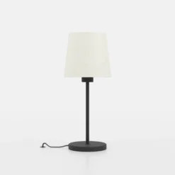 Lámpara de mesa Febres, altura 44 cm, blanco y negro, acero y tela