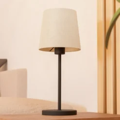 Lámpara de mesa Febres, altura 44 cm, blanco y negro, acero y tela