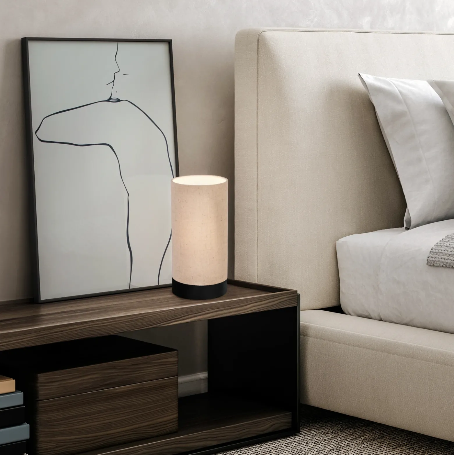 Lámpara de mesa Feniglia con lino natural