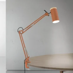 Lámpara de mesa Gili, rojo coral, pinza, acero, altura 75 cm E27