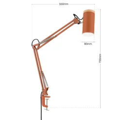 Lámpara de mesa Gili, rojo coral, pinza, acero, altura 75 cm E27