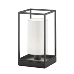 Lámpara de mesa Gilli, blanco/negro, lino, metal, altura 29 cm