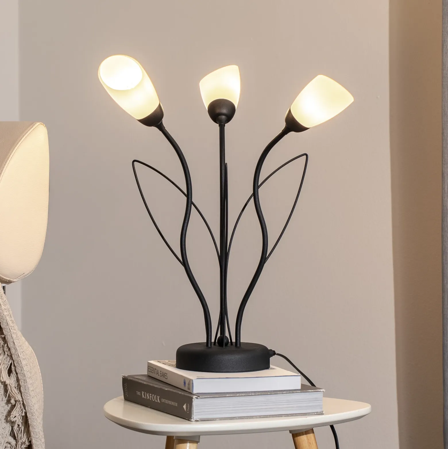 Lámpara de mesa Gloriosa, negro, cristal, 3 luces