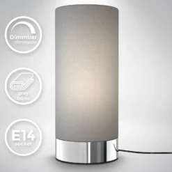 Lámpara de mesa Gloris, gris, textil, altura 24,4 cm, E14, atenuador