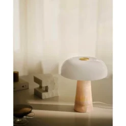 Lámpara de mesa Glossy, rosa/blanco, altura 24 cm, mármol/vidrio
